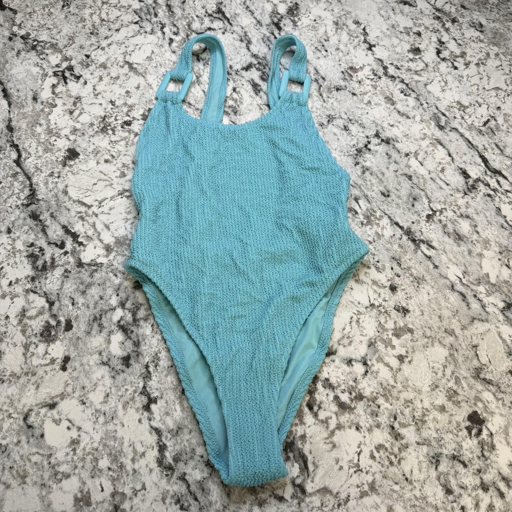 Aerie One Piece Swimsuit Womens XS Blue Textured Cheekiest Real Good UPF50